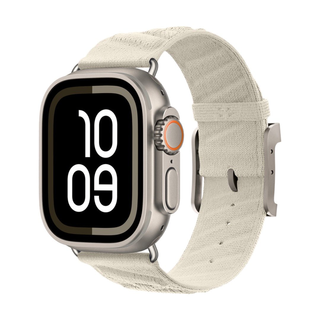 Apple Watch bracelet in braided nylon, wave pattern and raised H, pin buckle, Esmeralda model