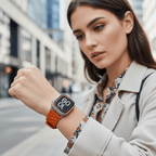 Apple Watch bracelet in braided nylon, wave pattern and raised H, pin buckle, Esmeralda model