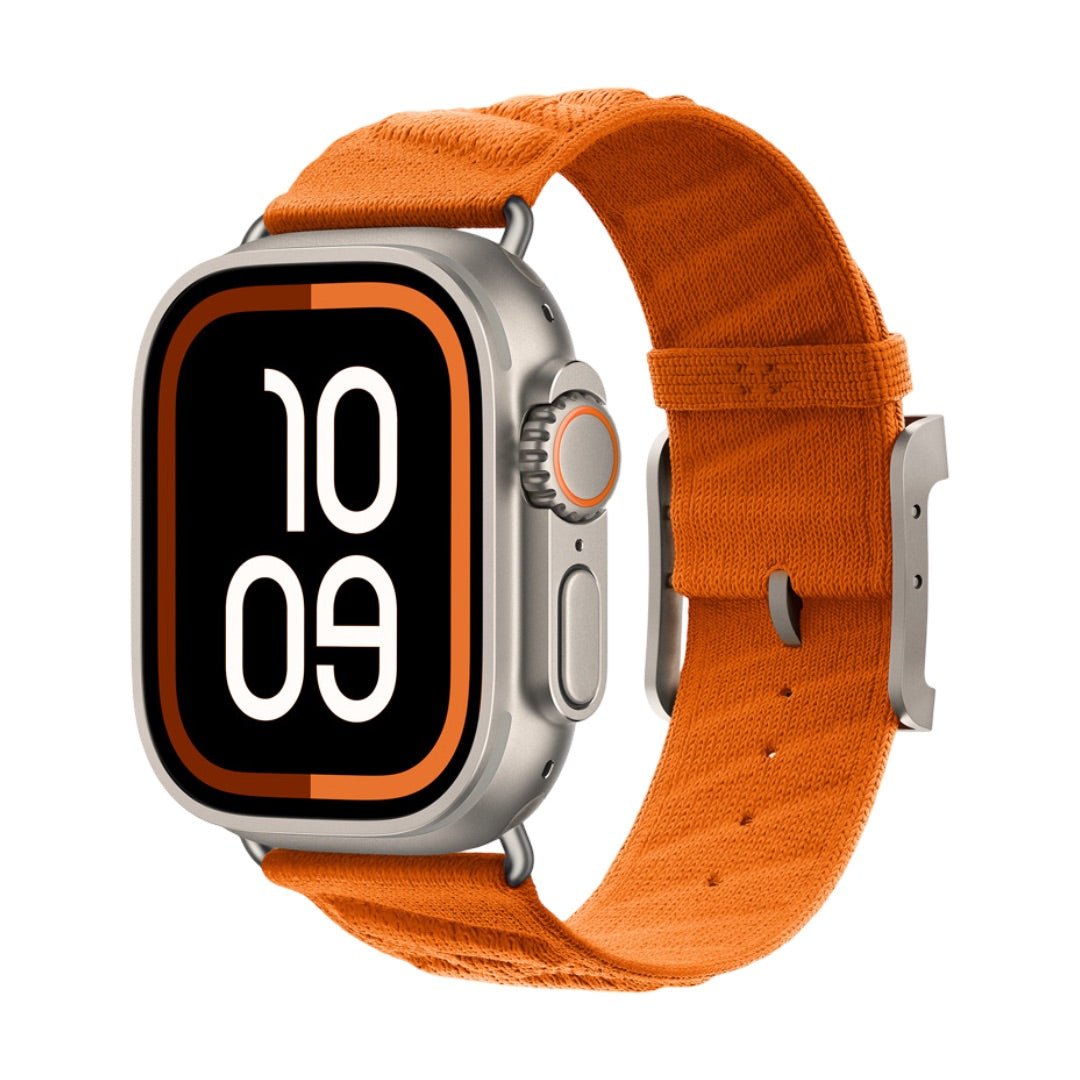 Apple Watch bracelet in braided nylon, wave pattern and raised H, pin buckle, Esmeralda model
