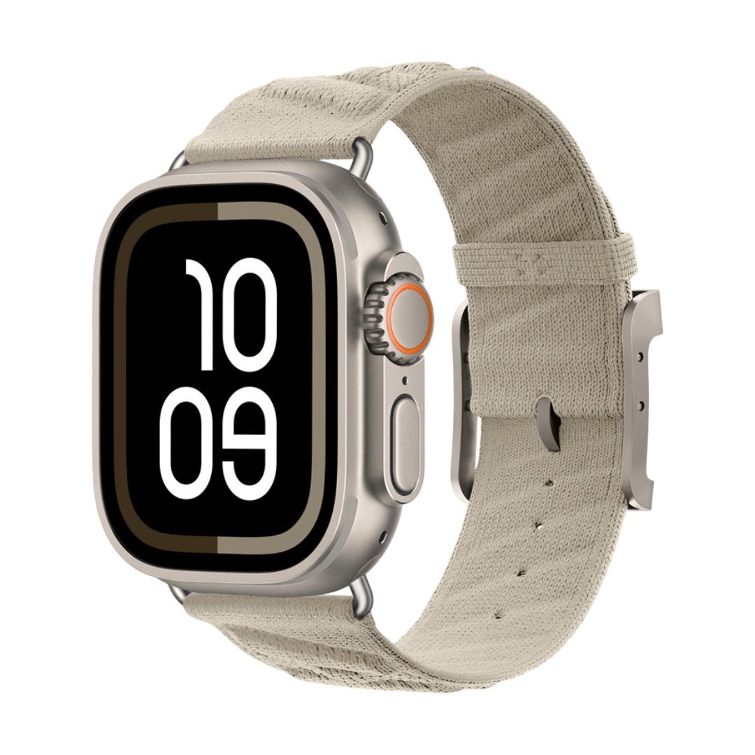 Apple Watch bracelet in braided nylon, wave pattern and raised H, pin buckle, Esmeralda model