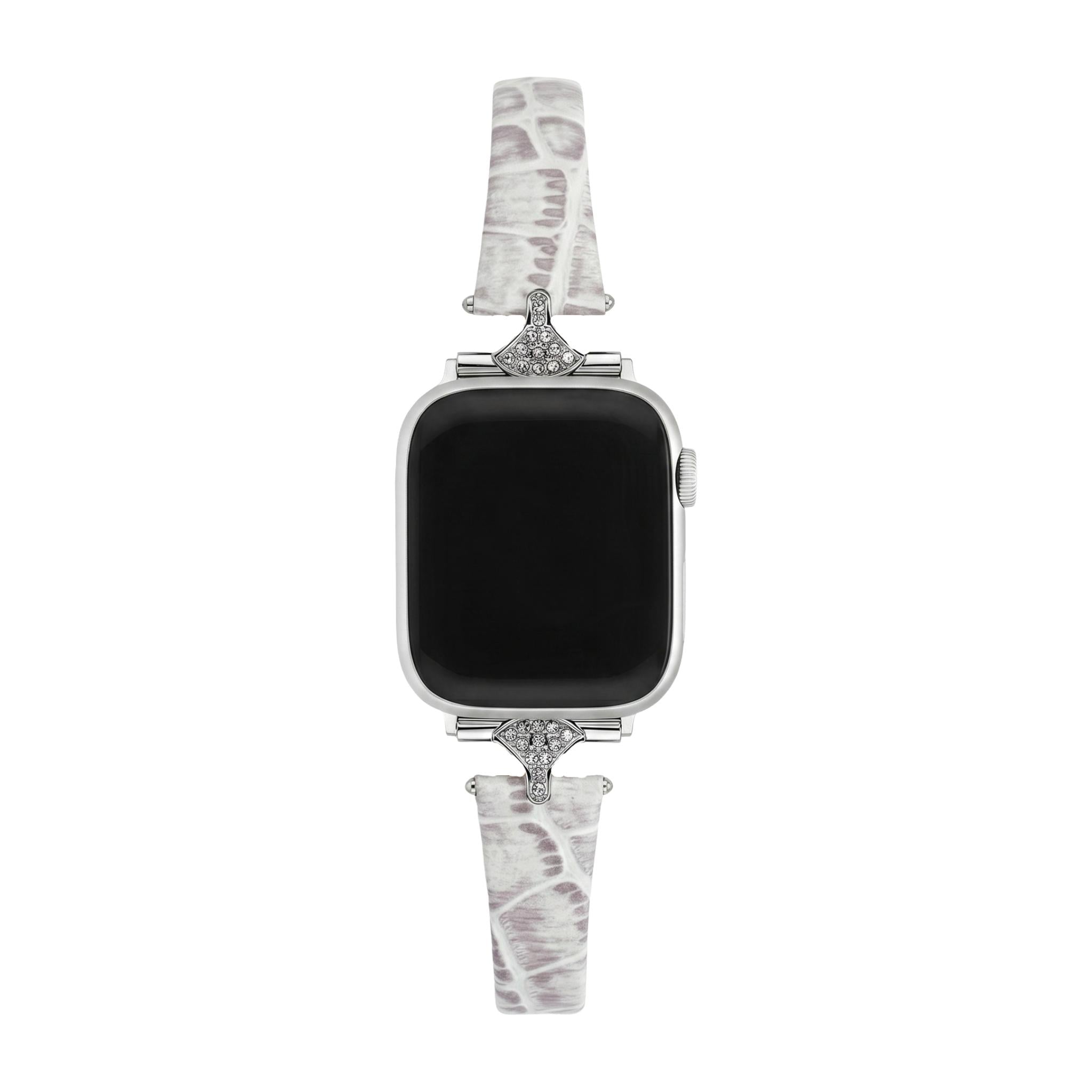 Slim bracelet for women, faux leather with crocodile texture, sparkling rhinestone connectors, compatible with Apple Watch, wrist elegance, Crozia model