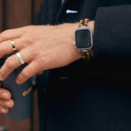 Apple Watch Bracelet in Natural Stones, Double Row of Beads, Metal Links, Spedzire Model