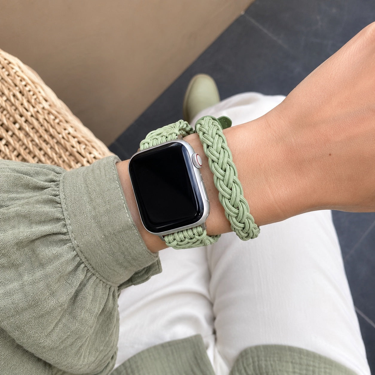 Apple Watch Double Tour Braided Elastic Bracelet, Ardillon Clasp, Abzine Model