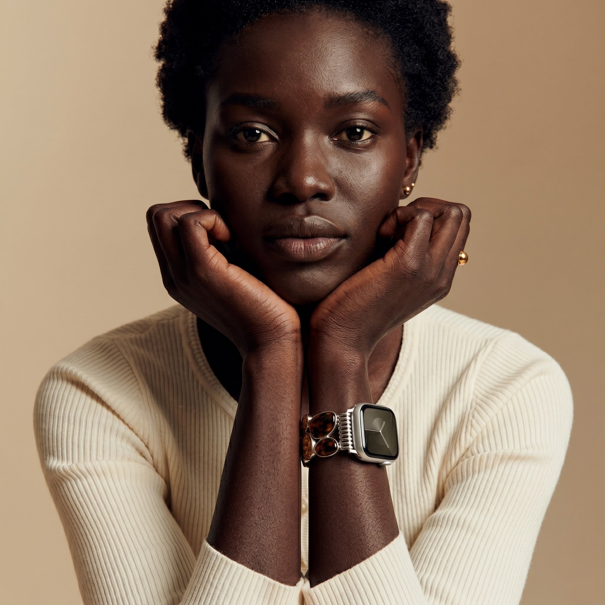 Apple Watch Bracelet for Women, Amber Resin Links, Metallic Finish, Elastic Comfort, Chic Style, Agarte Model